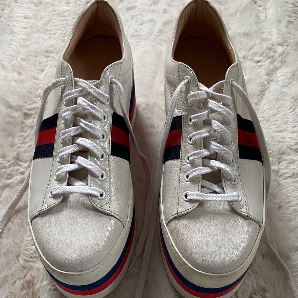 Gucci White Platform Sneakers with Red & Blue Stripe 9/9.5 US Women’s - Picture 9 of 10